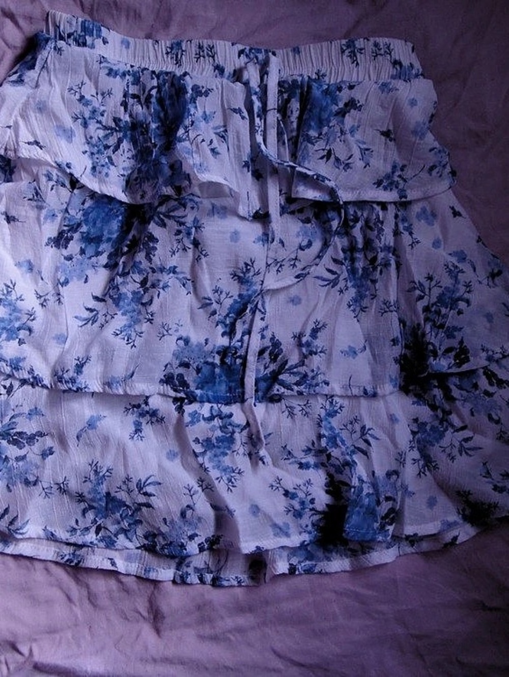 Floral Layered Mini Skirt in White & Blue Like New